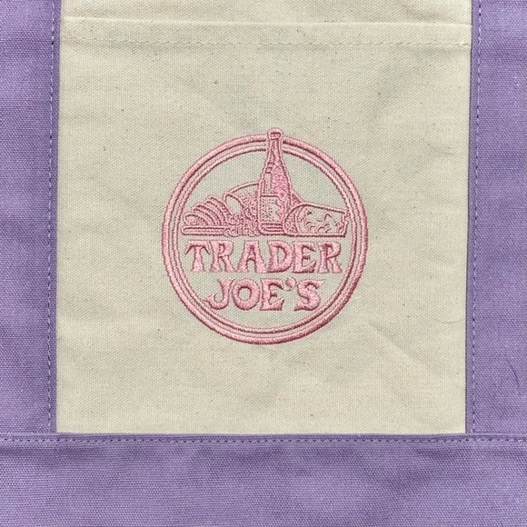 Large Trader Joes Tote Bag Lavender Purple Canvas 20" × 14” Brand New With Tags - Picture 2 of 4